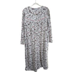 Lanz of Salzburg Velour Long Nightgown White with Cardinal and Berries 1X